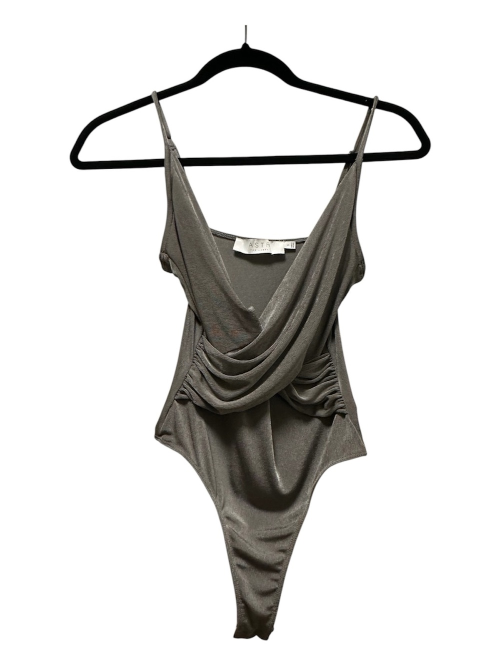 Astr Metallic Silver Draped Cowl Bodysuit